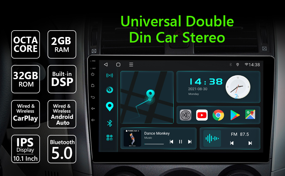 Eonon Car Stereo 10.1inch double din Android 10 GPS CarPlay Android