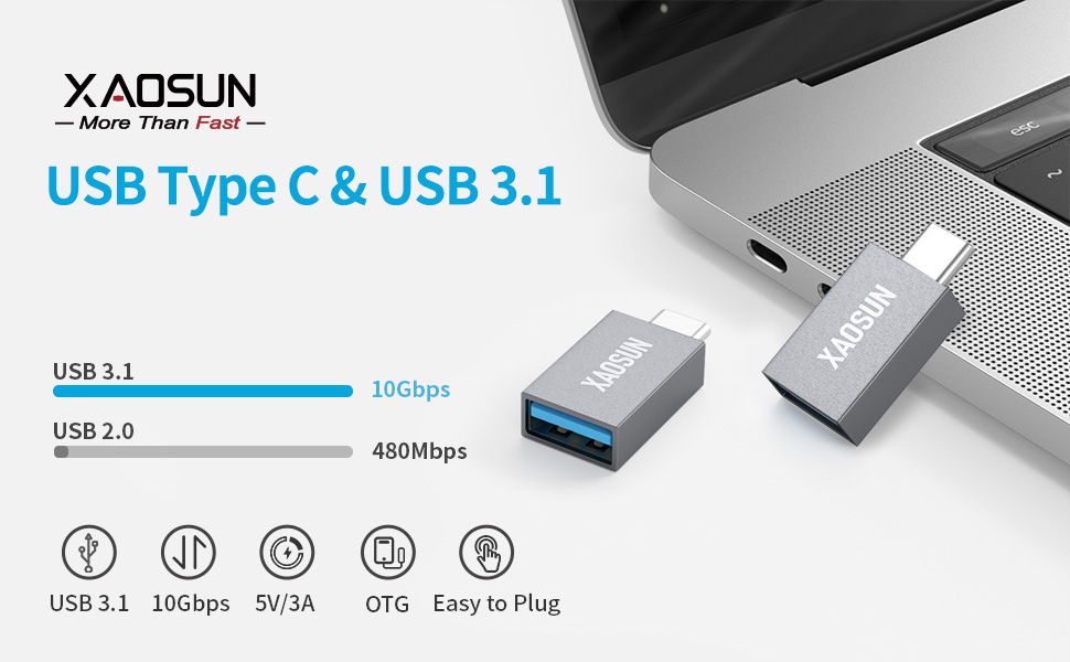 XAOSUN [10Gbps] USB C to USB Adapter (2 Pack), 3.1 USB C to