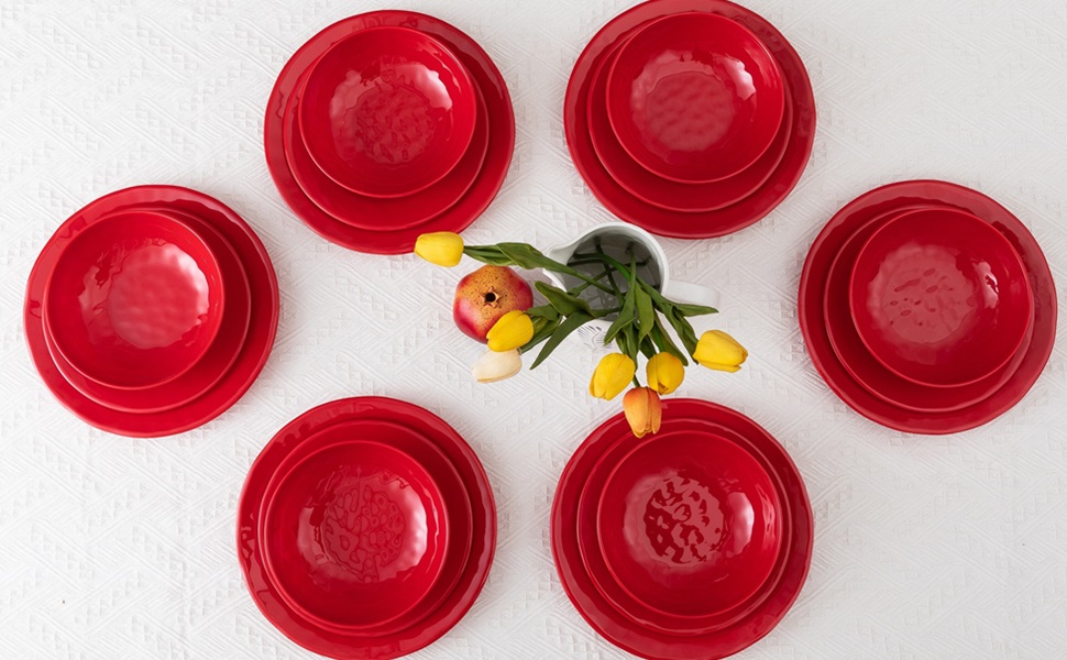red melamine dinnerware sets