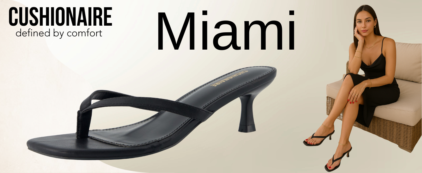 CUSHIONAIRE Womens Miami Kitten heel thong sandals +Memory Foam