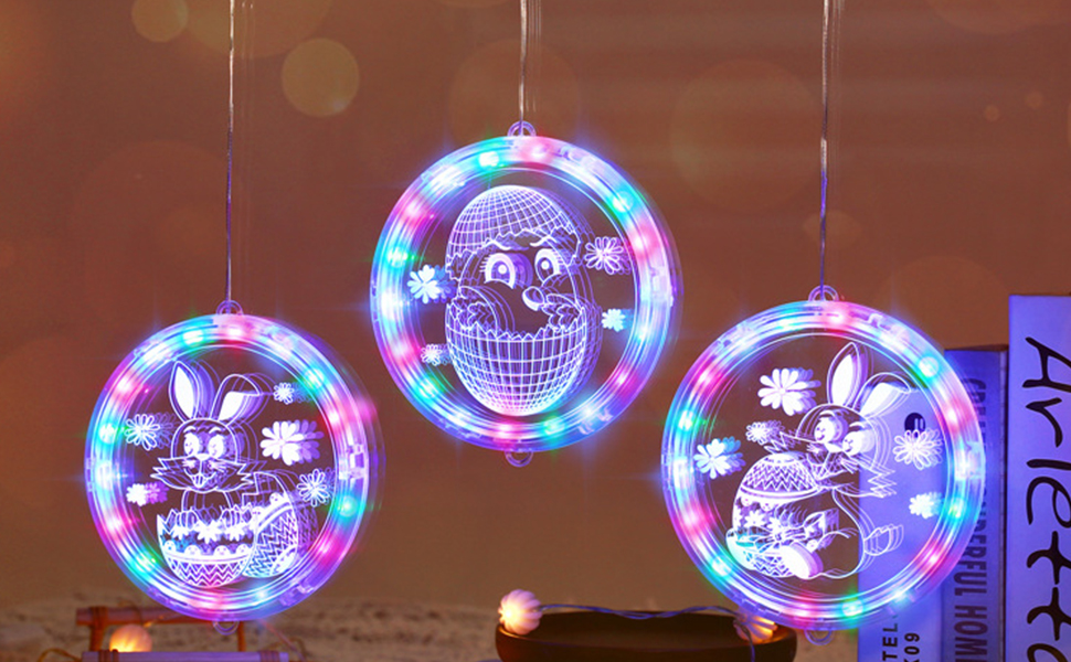 3 Pack Easter Window Lights, Multicolor Hanging String