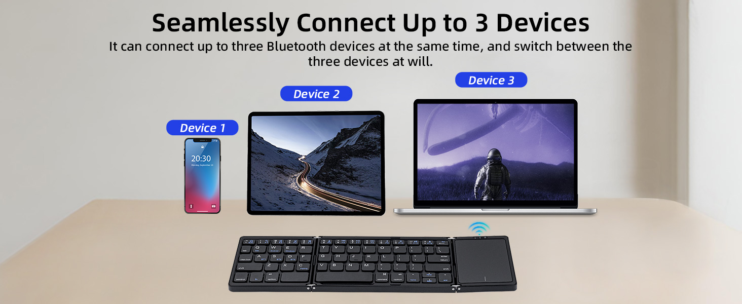 Foldable Bluetooth Keyboard with Trackpad, Full-Size Portable Pocket-Sized Wireless Travel Keyboard