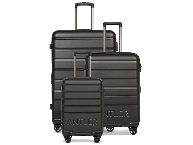 ANTLER Luggage Set of Black Hard Shell Suitcases with 4 Double Spinner