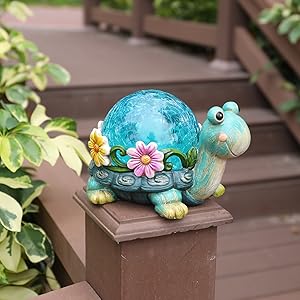 Garden Statue Turtle Figurine - Solar Powered Resin Animal Sculpture with LED Warm String Light