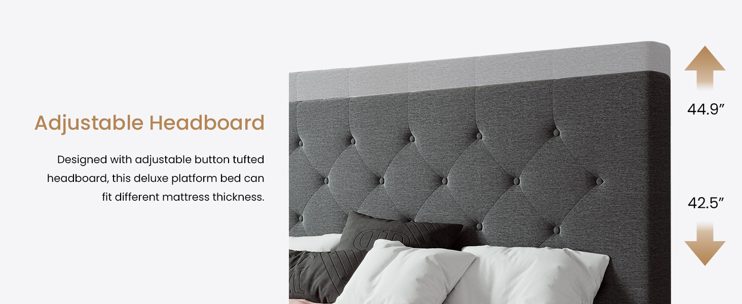 King Platform Bed Frame with Adjustable Headboard and 4