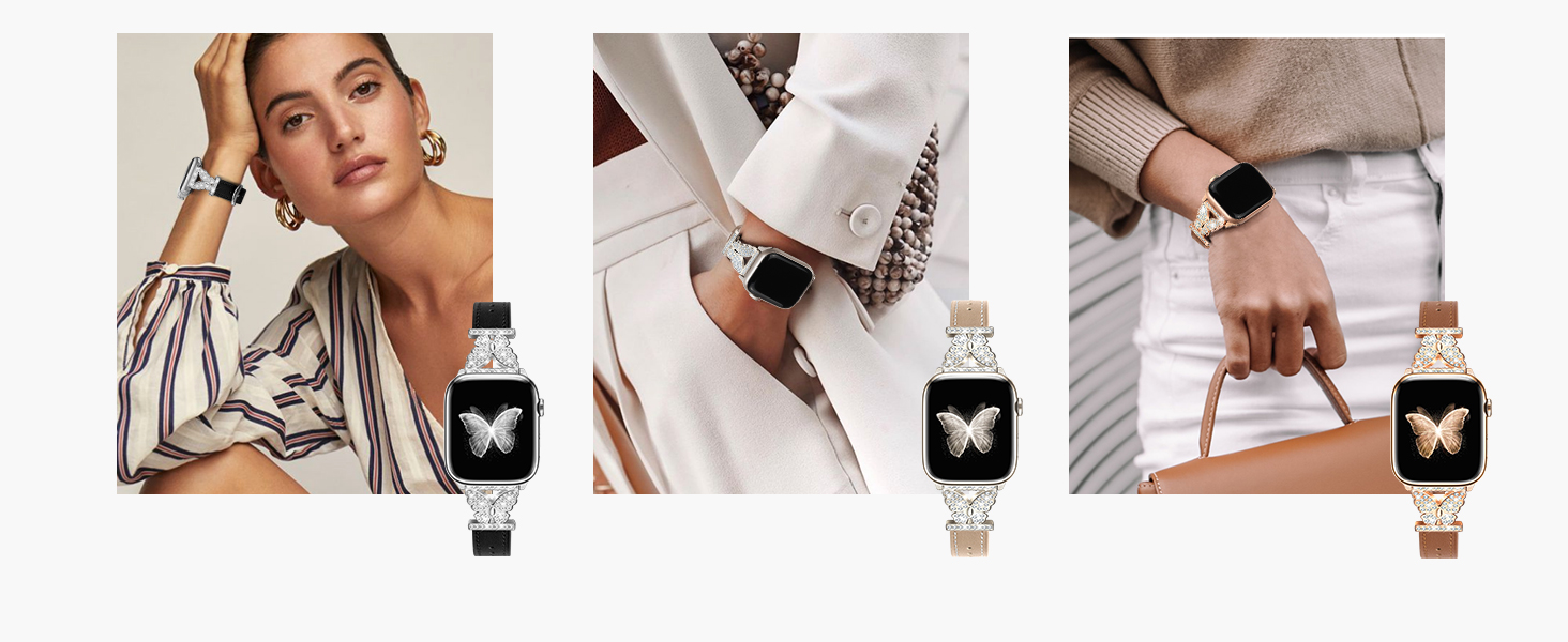 leather apple watch band women silver