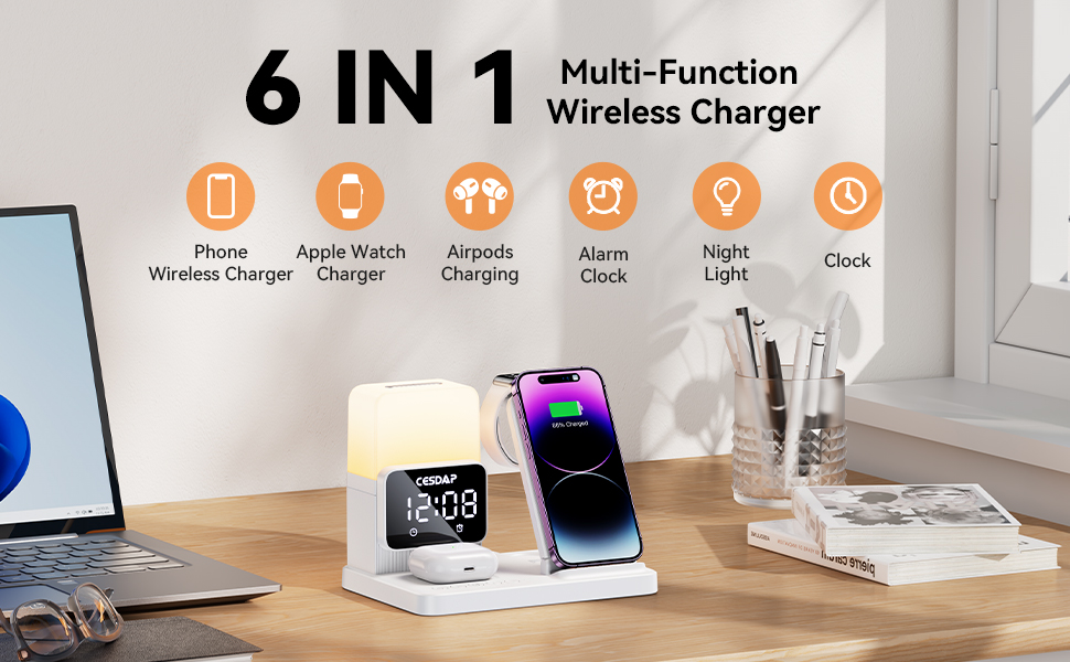 𝟮𝟬𝟮𝟯 𝗡𝗲𝘄Wireless Charging Station, CESDAP 6 in 1 Wireless