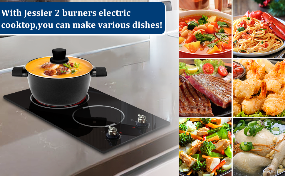 2 Burner Electric Cooktop, Jessier 12 inch Dropin Electric