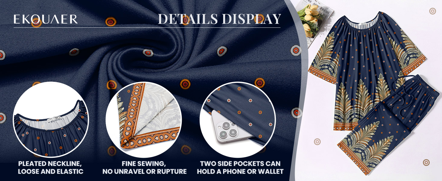 Women's Pajama Set 2 Piece Lounge Outfits Sleepwear SHORT Sleeve Long Pant With Pockets Ladies Pjs