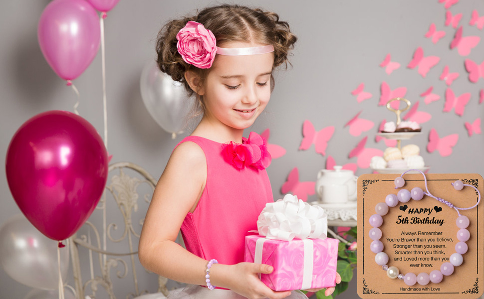 5 Year Old Girl Gifts for Birthday Christmas,Purple Beads Pearl Charm Bracelet