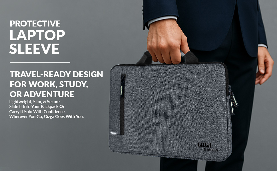 Gizga Essentials 13.3 Inch Laptop Sleeve Case Cover Pouch Bag with Handle & Front Pocket| Slim & Water-Resistant Nylon Fabric with Shockproof Foam Padding, Soft Lining & Premium Zipper Closure (Grey) 47 Main Banner