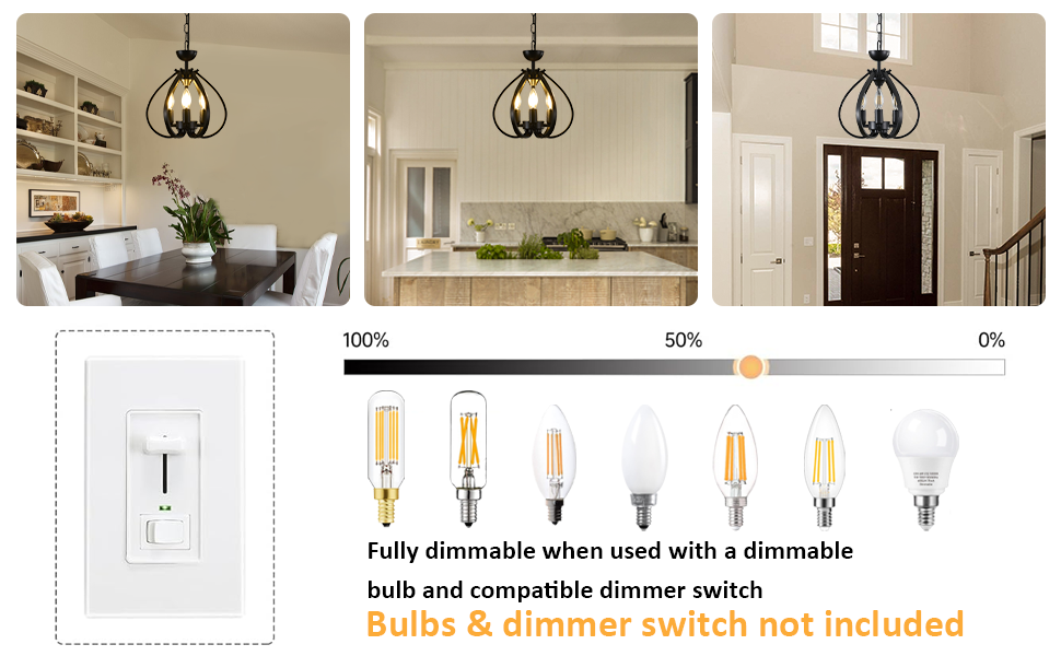 Black Chandelier for Dining Room, 4 Light Entryway Light Fixture