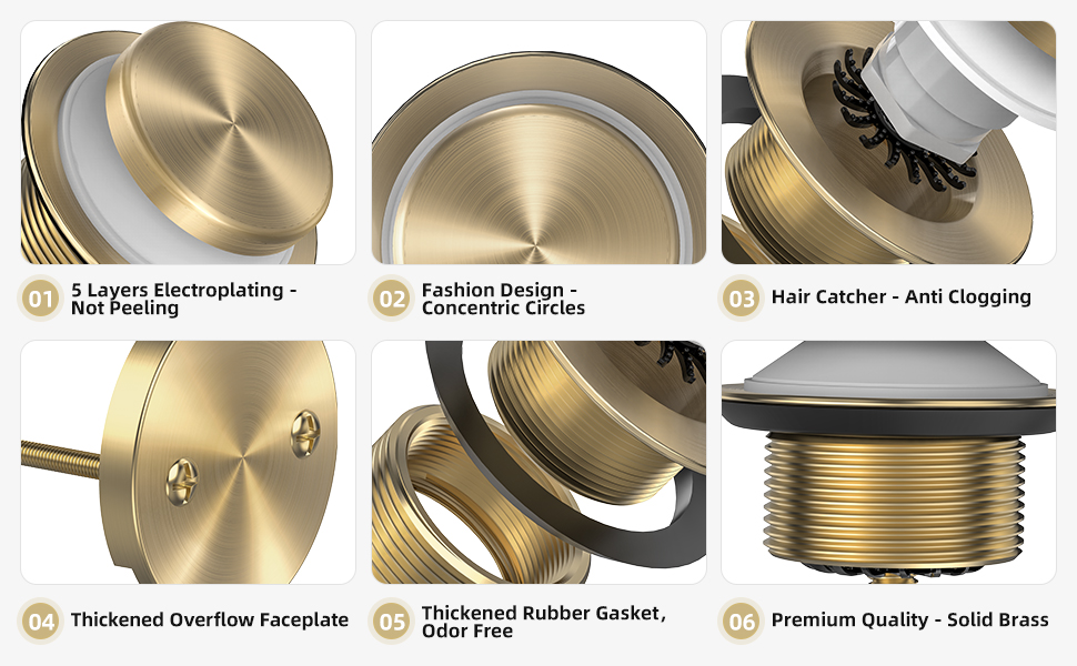 Sogmeter Brushed Gold Tub Drain Kit with Hair Catcher, Premium Brass