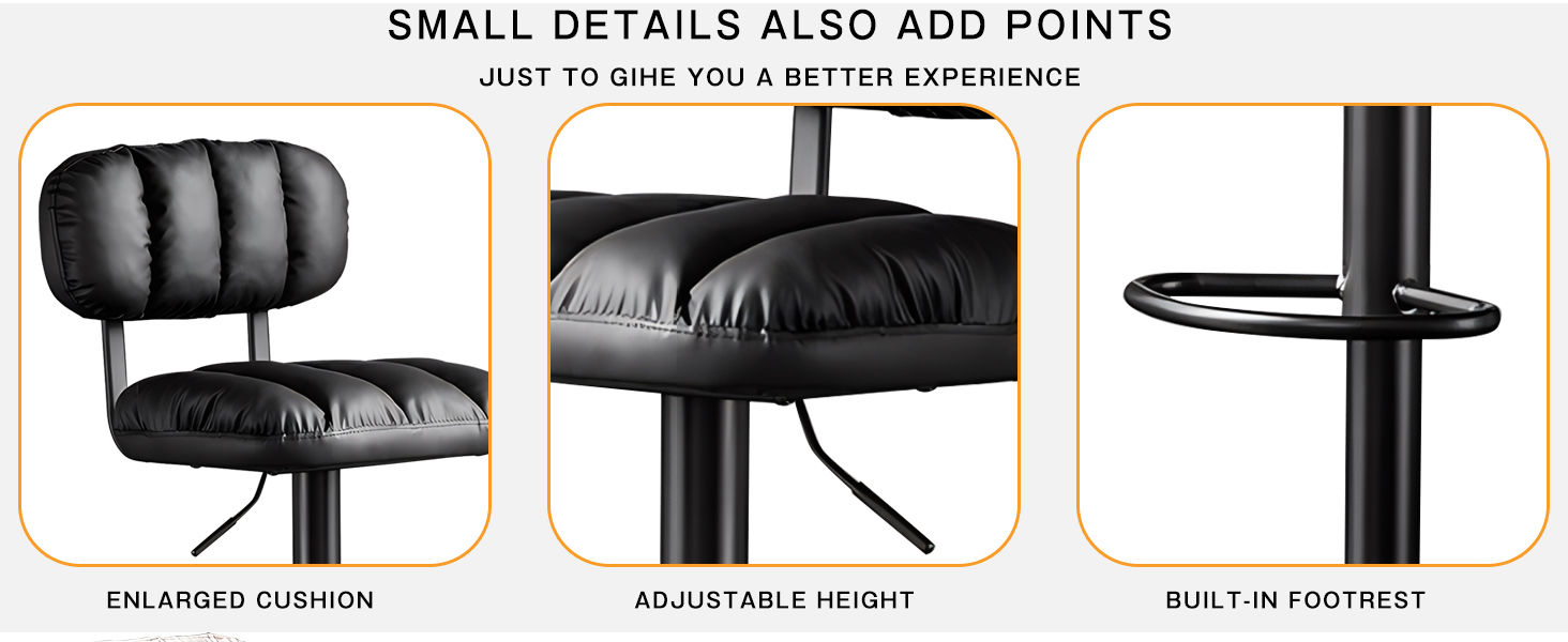 Bar Stools Set of 2 Modern Swivel Bar Chairs, Adjustable