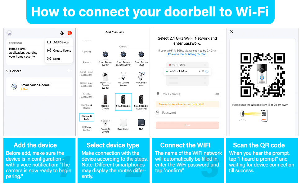 video doorbell wireless door bell home family doorbells 2.4g wifi night vision two way audio