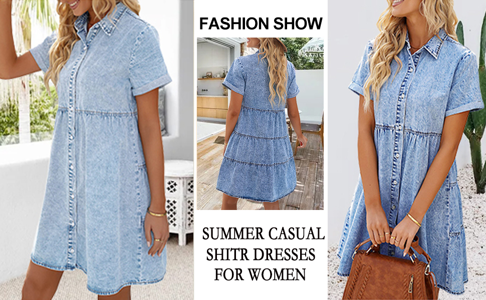 Summer Jean Dress for Women, Babydoll Jean Dress for Women Summer