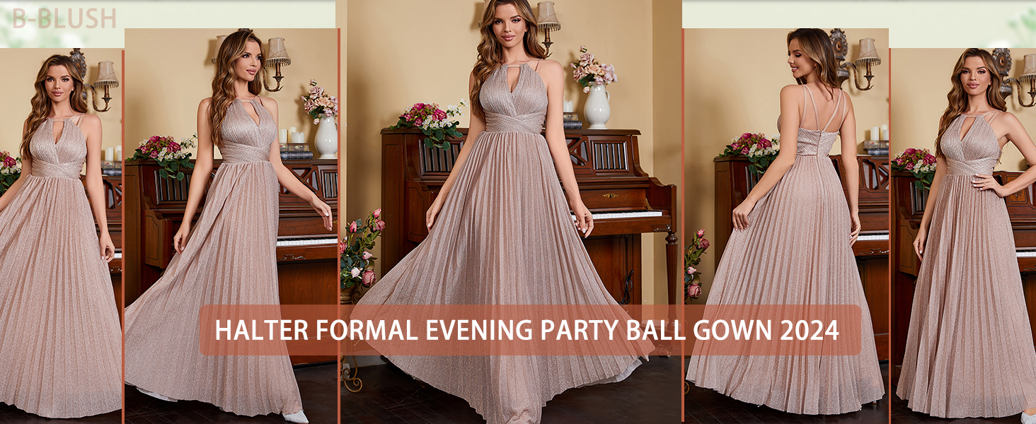 Halter Bridesmaid Dresses Long Satin Prom Dress Ball Gown A Line Sleeveless Formal Evening Dress