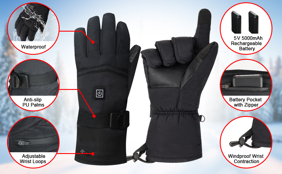 Heated Gloves, Rechargeable Electric Heated Gloves for Men