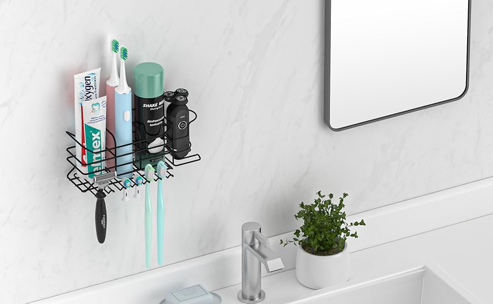 KEGII Large Toothbrush Holder Wall Mounted, Electric Razor Black