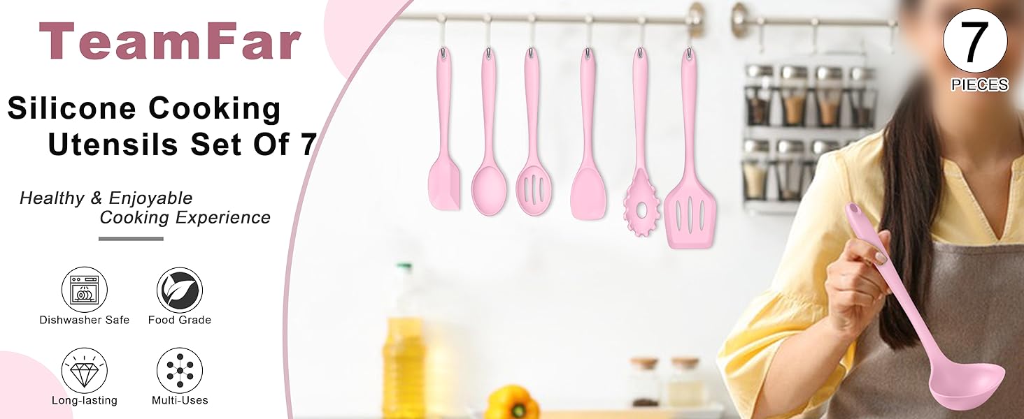 Pink Silicone Cooking Utensil Set of 7