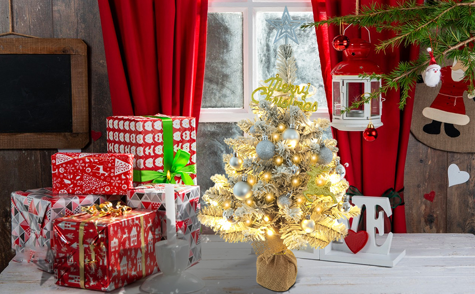 FIMAGO 24 Inch Tabletop Mini Christmas Tree Set, Prelit