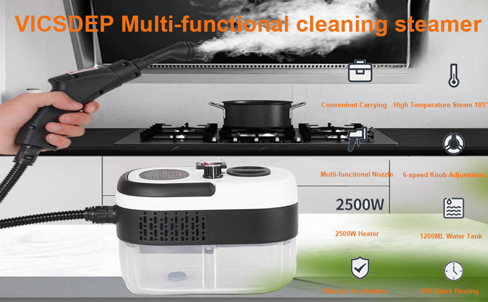 VICSDEP Upgrade Steam Cleaner 1200ML 2500W High
