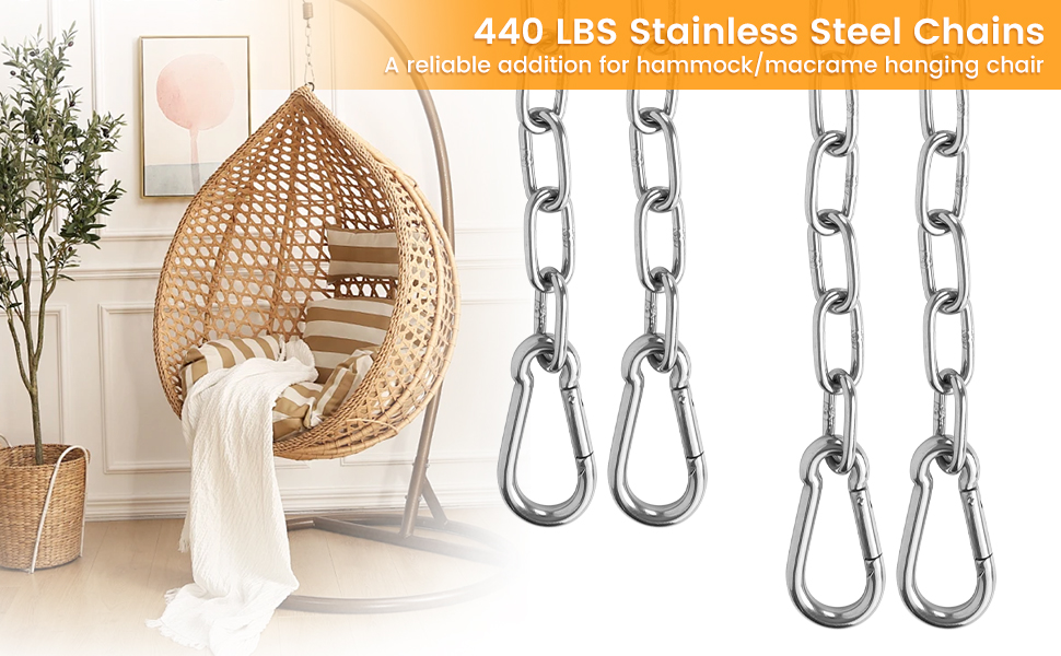2 Pack 30 Inch Heavy Duty Chains for Swing, 440LB Hanging Chair Chain with 5/16 Thick Clasps, Adjustable Stainless Steel Chain Extension for Porch Tree Swing Hammock Chair Boxing Bag Yoga Gym 10 2 Pack 30 Inch Heavy Duty Chains for Swing