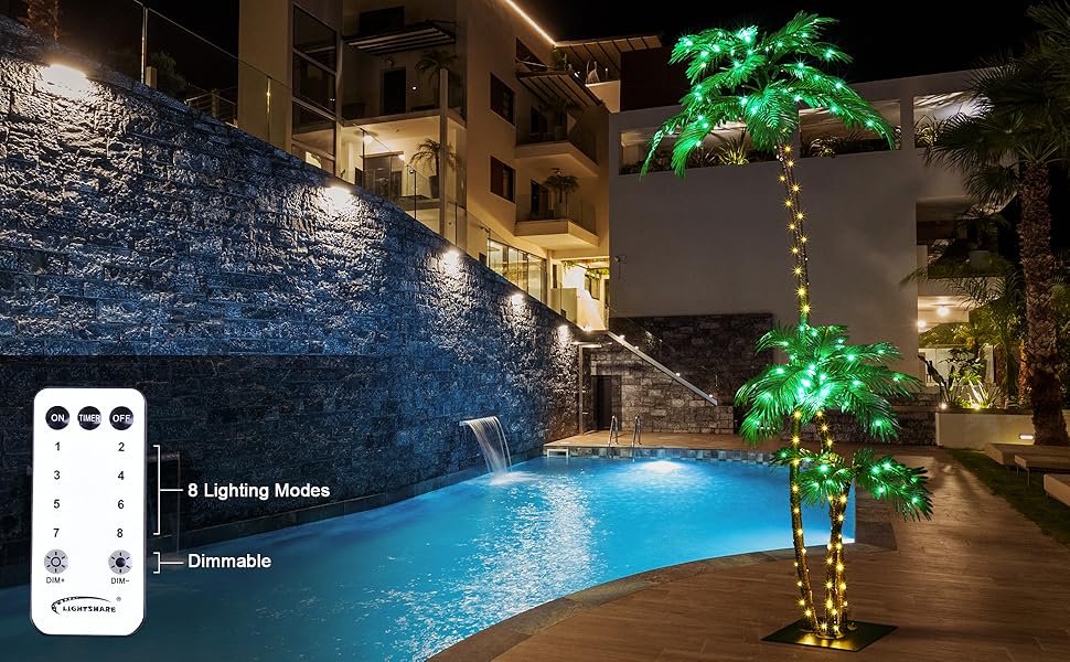 LIGHTSHARE Lighted 7FT Palm Tree 3Trunks