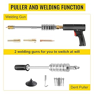 VEVOR 2600W Tire Clou Carrosserie, 3500A Soudeuse Par Points, Outil De Tire Clou 15 kit de débosselage carrosserie