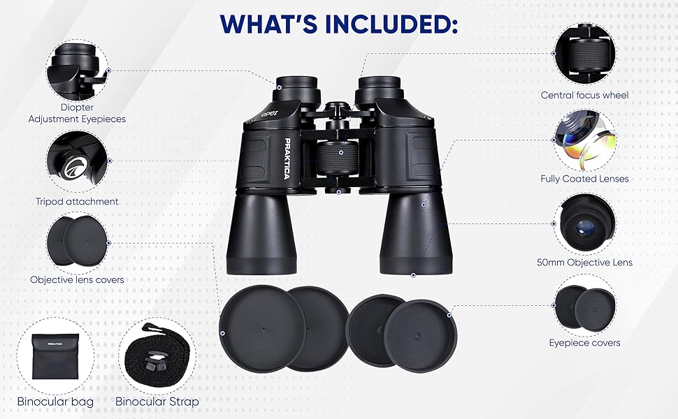 Praktica Falcon 12x50 Binoculars - Porro Prism, Fully Coated Lenses ...