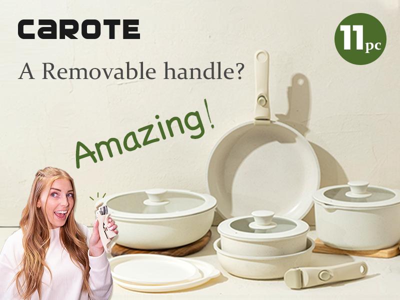 CAROTE Non Stick Pots and Pans Set, Detachable Handle Induction Hob