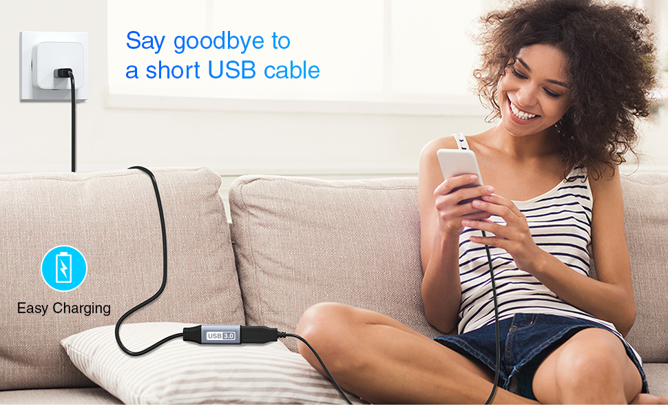 BlueRigger long durable flexible usb a 3.0 extender for easy fast reliable charging phone iphone