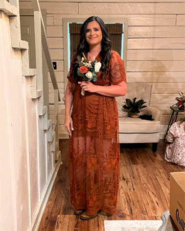 burnt orange lace formal dress