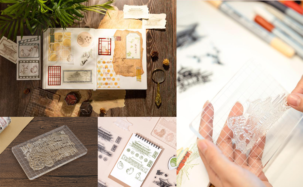 2 Pieces Large Stamp Blocks Acrylic Clear Stamping Blocks