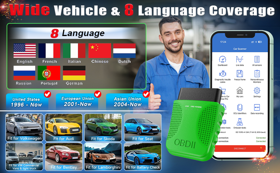 Bluetooth OBD2 Diagnostic Device Car Diagnostic Scanner Suitable for ...