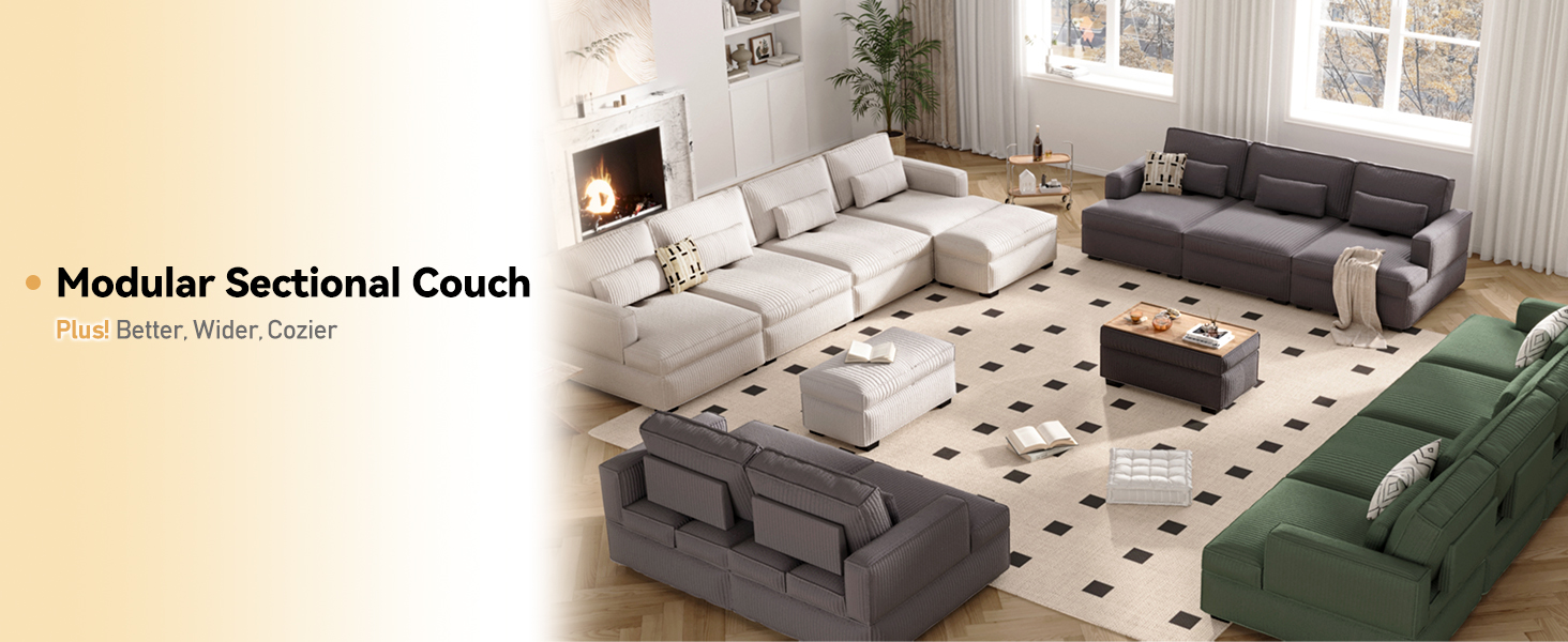 Brelice Oversized Modular Sectional Sofa, 142 inch Corduroy