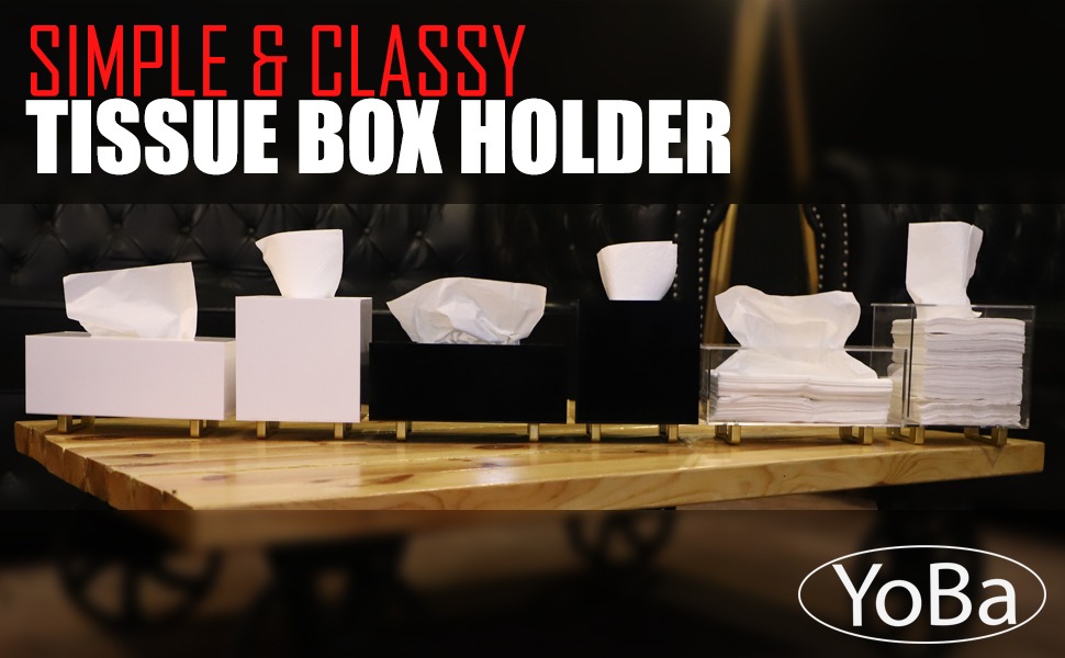 YoBa Thick Acrylic Tissue Box Holder Square White Tissue Box Dispenser with Gold