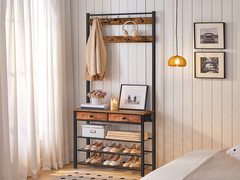 Entryway Bench with Coat Rack