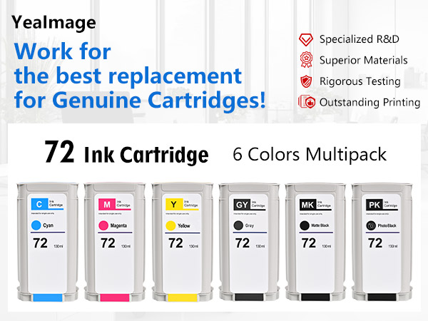 新品、未開封HP DesignJet 72インクカートリッジ 5個同梱　#10 Amazon.com: 72 Ink Cartridges Replacement for HP 72
