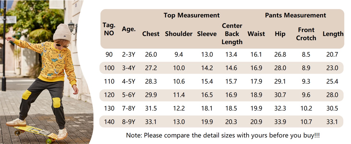 Crewneck Sweatshirt Set Size Chart