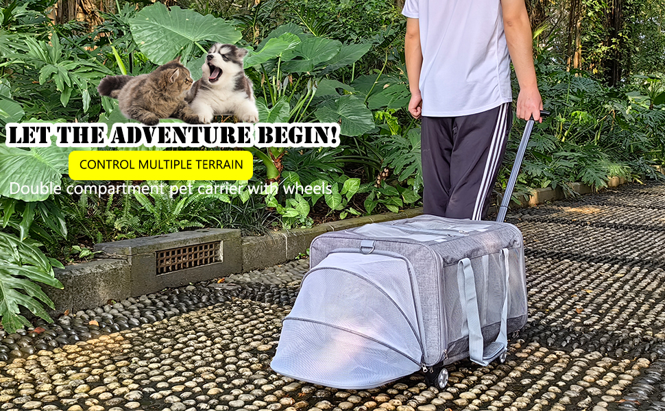 KUCDBUN Innovative Cat Carrier for 2 Cats, Rolling Cat