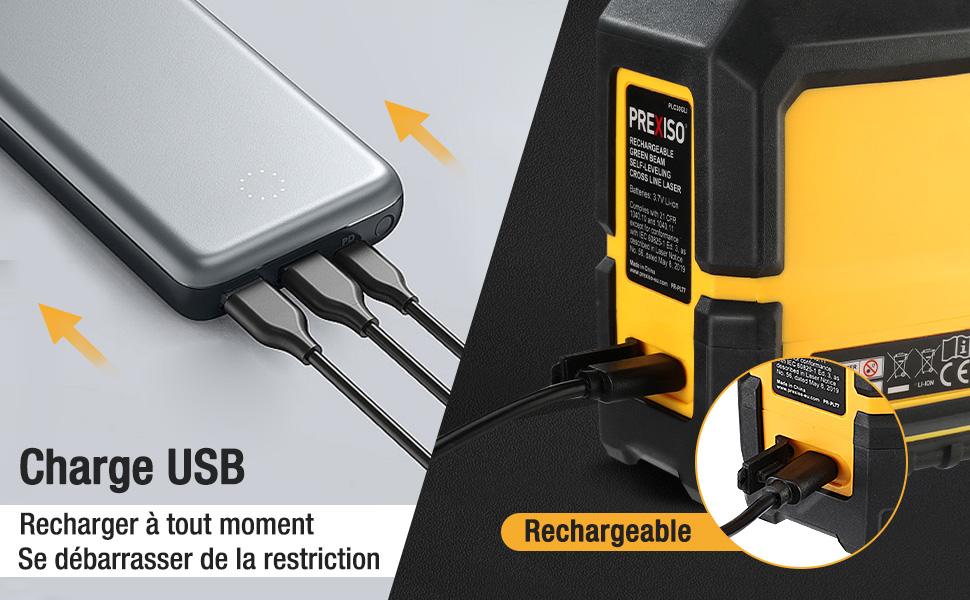 PREXISO Niveau Laser Auto-nivelant Rechargeable 30M (Faisceau Vert), Traceur De Ligne Laser Avec Batterie 2600mAh, Ligne Laser Croisé Avec Base Magnétique Pivotante, Plaque Cible Et Sac Portable 12 1