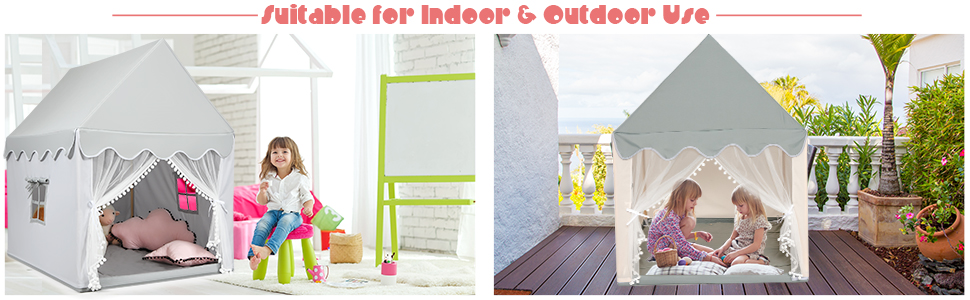 COSTWAY Tente De Jeux Pour Enfants, Cabane De Style Princesse En Coton, Cadeau Pour Garçons Et Filles Beige 16 tente pour enfants