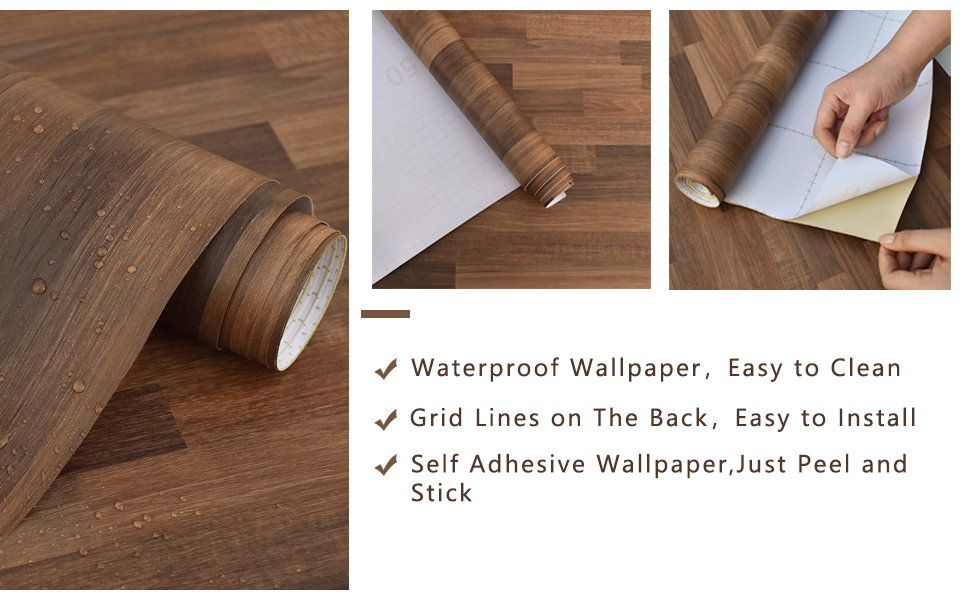 MelunMer Wood Peel and Stick Wallpaper Dark Wood Grain Contact Paper - Self Adhesive Contact Paper For Cabinets