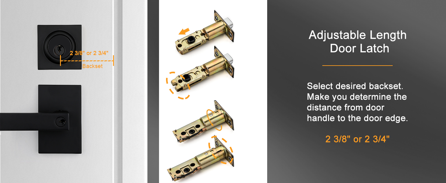 goldenwarm Keyed Alike Black Door Handle with Deadbolt, Square Contemporary Matte Black Exterior