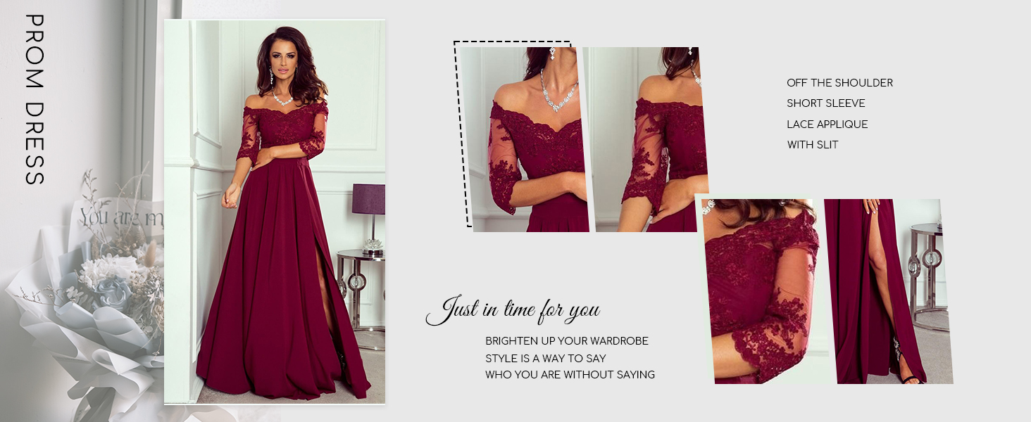 Vestido burdeos para madre de la novia con mangas al descubierto y apliques de encaje.