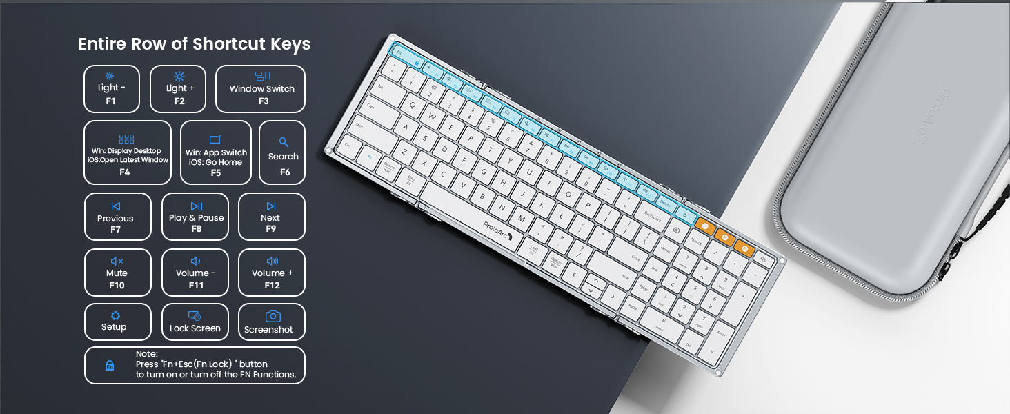 ProtoArc Foldable Keyboard and Mouse, XKM01 Folding Bluetooth Keyboard