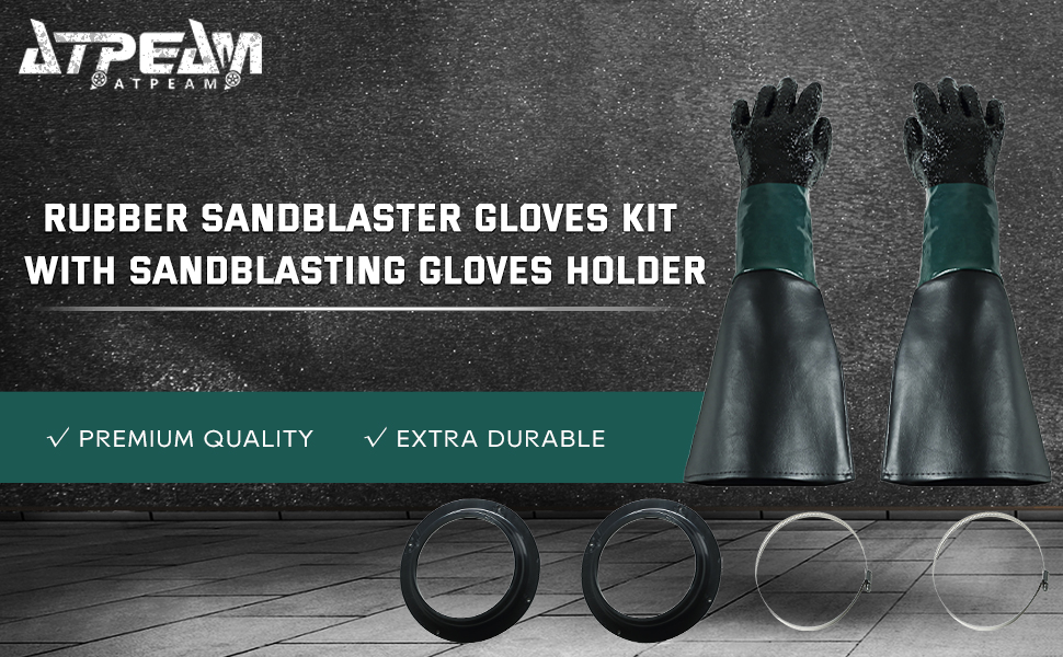 ATPEAM Sandblasting Gloves 23.6" Rubber Sandblaster Gloves Kit with