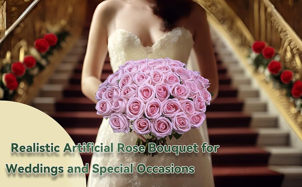 50PCS Fake Pink Roses, Artificial Pink Flowers Bulk