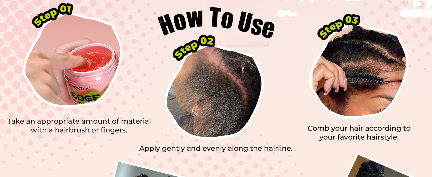 Edge Gel, Frizz Control Strong Hold Hair Styling Gel with Edge Control Brush, Flyaway Hair Tamer